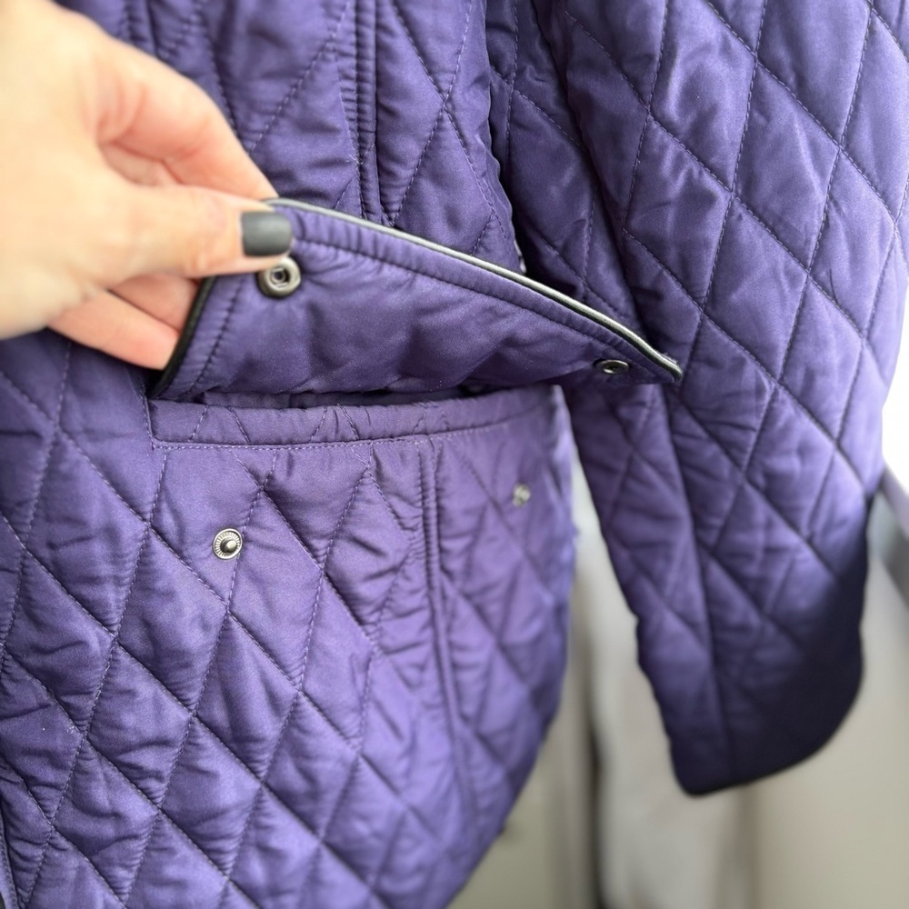 Chico's Rich Purple Diamond Quilted Barn Jacket Button Up Coat - Pockets - Picture 11 of 17